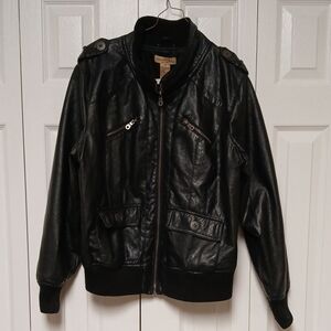 Paris Blues Black Faux Leather Bomber Jacket Shiny Finish